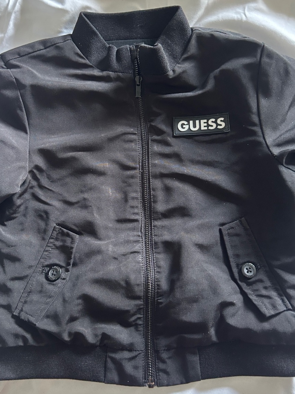 GUESS Black Zip-Front Casual Bomber Jacket